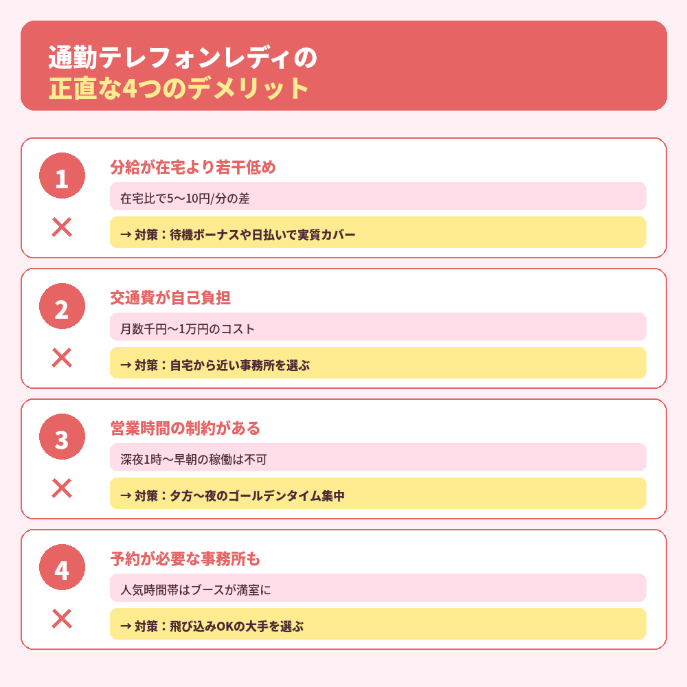 通勤テレフォンレディの4つのデメリット